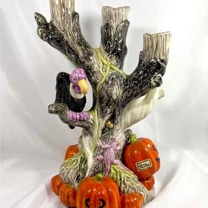 Vintage Halloween Candle Holder Candelabra Cat Pumpkin Ghost Vulture 12”